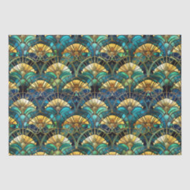 Blauw, turquoise en goud Pauwen gebrandschilderd g Tissuepapier