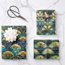 Blauw, turquoise en gouden pauw glas-in-lood