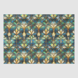 Blauw, turquoise en gouden pauw glas-in-lood tissuepapier