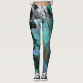 Blauw, Turquoise en Paarse abstract Leggings (Voorkant)