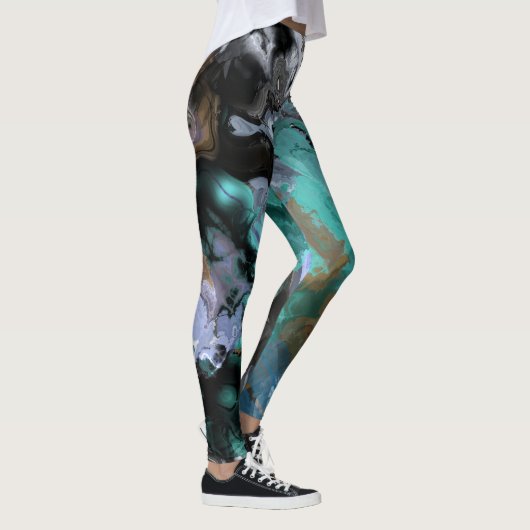 Blauw, Turquoise en Paarse abstract Leggings (Rechts)