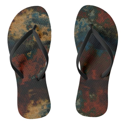 Blauw, Turquoise en Roest Marmer Abstract Teenslippers (Voetbed)