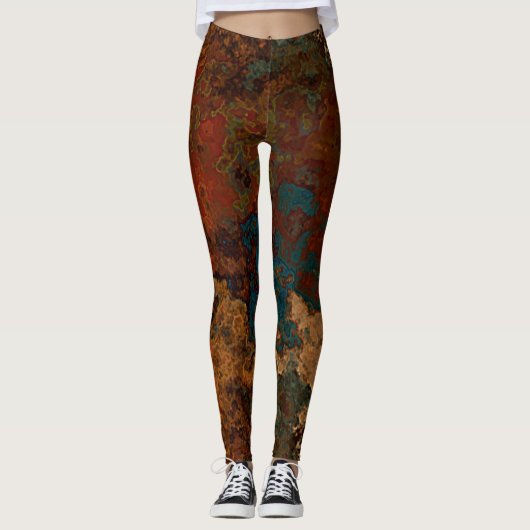 Blauw, Turquoise en Rust Marmer Abstract Leggings (Voorkant)