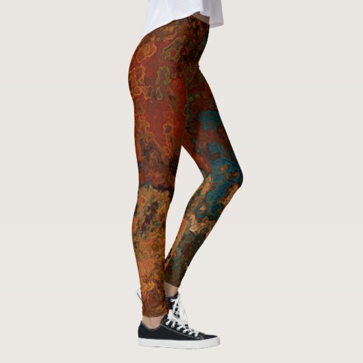 Blauw, Turquoise en Rust Marmer Abstract Leggings (Rechts)