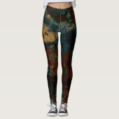 Blauw, Turquoise en Rust Marmer Abstract Leggings (Voorkant)