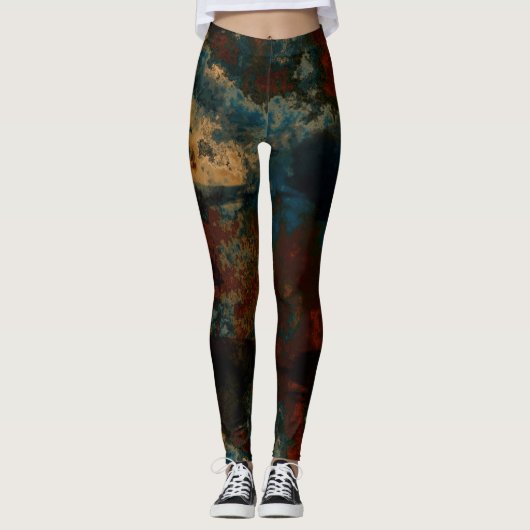 Blauw, Turquoise en Rust Marmer Abstract Leggings (Voorkant)