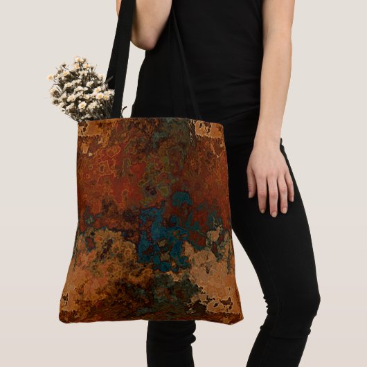 Blauw, Turquoise en Rust Marmer Abstract Tote Bag (Dichtbij)
