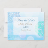 Blauw, Turquoise en Witte Mandala Save the Date Hu Kaart (Voorkant)
