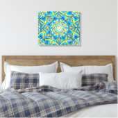 Blauw turquoise geel mandala patroon canvas afdruk (Insitu (Slaapkamer))