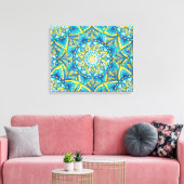 Blauw turquoise geel mandala patroon canvas afdruk (Insitu (Woonkamer))