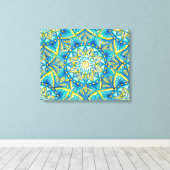 Blauw turquoise geel mandala patroon canvas afdruk (Insitu (Houten vloer))