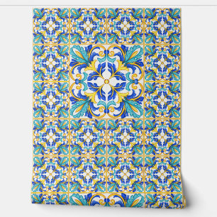 Blauw Turquoise Geel Mediterraan Tegeltjes Muur De Behang