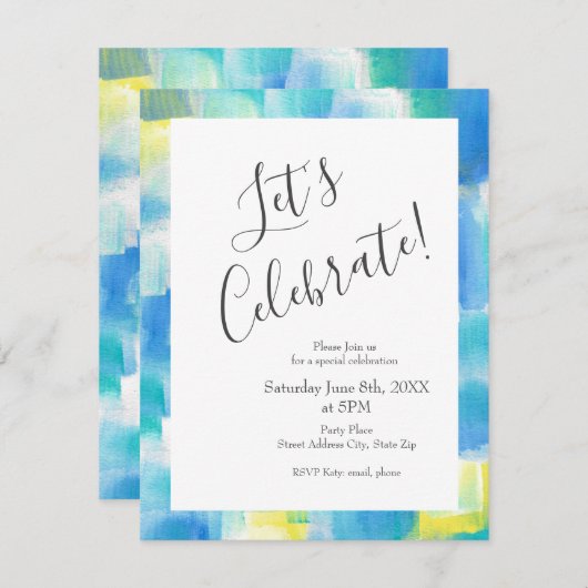 Blauw Turquoise Geel Modern Abstract Kaart (Voorkant / Achterkant)