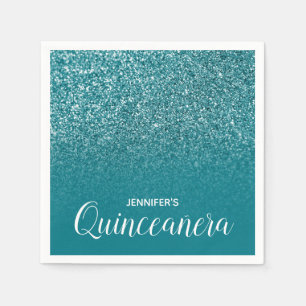 Blauw Turquoise Glitter Ombre Quinceanera Servet