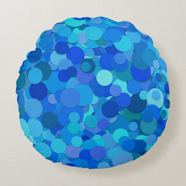 Blauw Turquoise Glitter Paillet Rond Kussen (Voorkant)