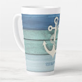 Blauw Turquoise Houten Anker Latte Mok (Linkerhoek)