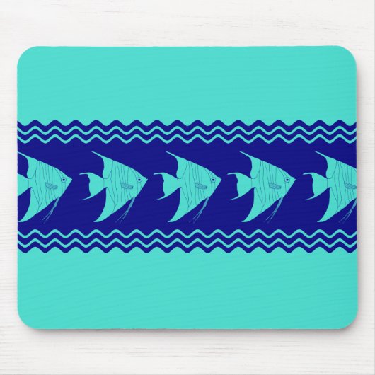 Blauw Turquoise Kust Engelenvis Strepen Muismat (Voorkant)