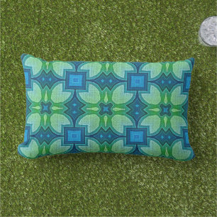 Blauw Turquoise Lime Groen Hip Oriënt Tribale Kuns Buitenkussen