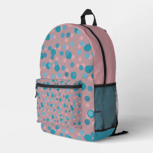 blauw, turquoise, mauve en roze stippen bedrukte rugzak