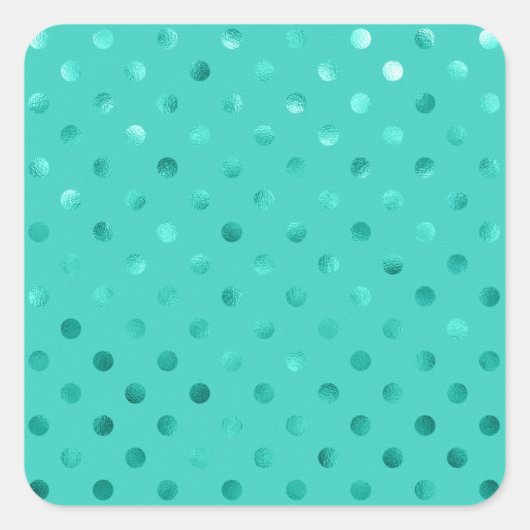 Blauw Turquoise Metallic Faux Folie Polka Dot Aqua Vierkante Sticker (Voorkant)