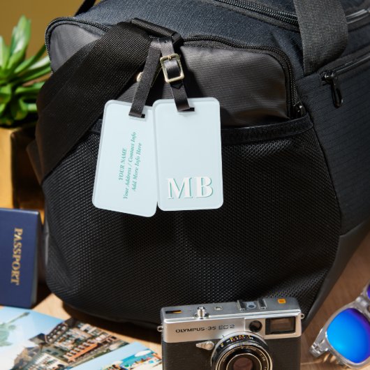 Blauw & Turquoise Minimal Modern Initiaal Monogram Bagagelabel (Voorkant /achterkant)