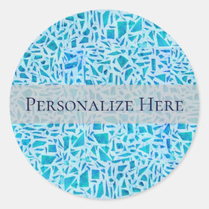 Blauw Turquoise Mozaïek Glas Tegel Modern Chic Fav Ronde Sticker