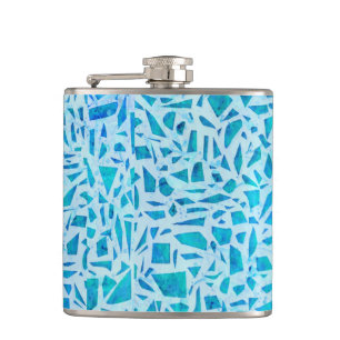 Blauw Turquoise Mozaïek Glas Tegels Modern Chic Heupfles