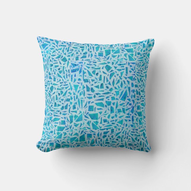 Blauw Turquoise Mozaïek Glas Tegels Modern Chic Kussen (Voorkant)