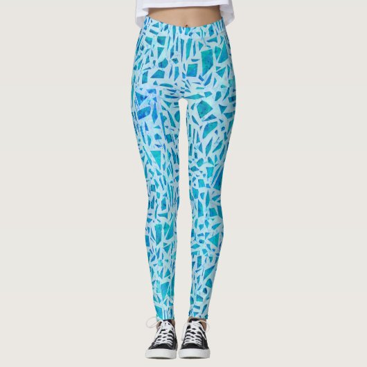 Blauw Turquoise Mozaïek Glas Tegels Modern Chic Leggings (Voorkant)