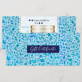 Blauw Turquoise Mozaïek Glas Tegeltje Cadeaubon (Voorkant / Achterkant)