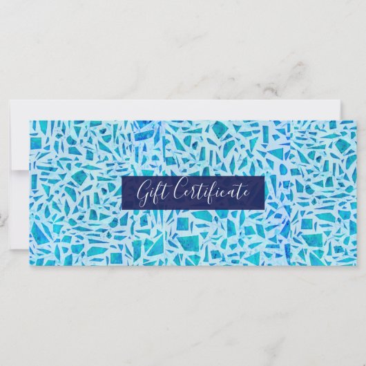 Blauw Turquoise Mozaïek Glas Tegeltje Cadeaubon (Voorkant)