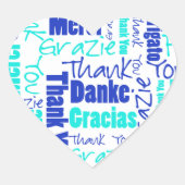 Blauw / Turquoise Multilingual Dank u Word Cloud Hart Sticker (Voorkant)