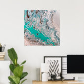 Blauw Turquoise Steen Uitzicht Marmer Kunst Uniek Poster (Thuiskantoor)