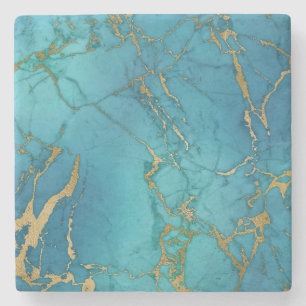 Blauw Turquoise Stone Onderzetter Marmer Gold Meta