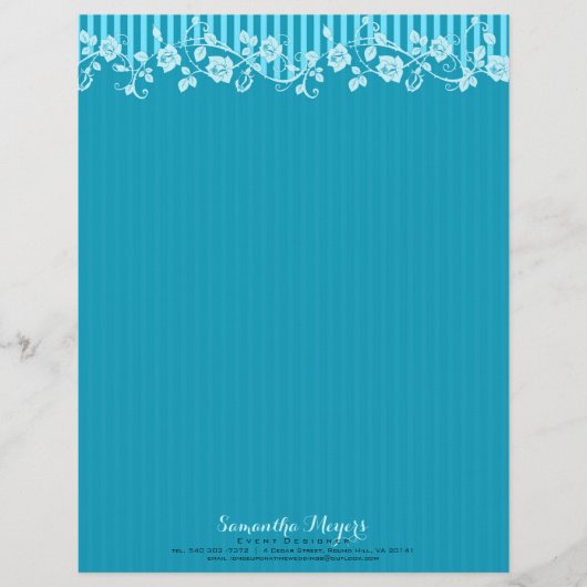 Blauw & Turquoise Strepen & Bloemen Kant 2 Briefhoofd Ontwerp (Voorkant)