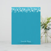 Blauw & Turquoise Strepen & Bloemen Kant 2 Briefhoofd Ontwerp (Staand voorkant)