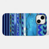 Blauw Turquoise Stripes Patroon Aangepaste naam Case-Mate iPhone Case (Achterkant (horizontaal))