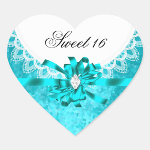 Blauw Turquoise Sweet Sixteen Sweet 16 Witte Kant Hart Sticker