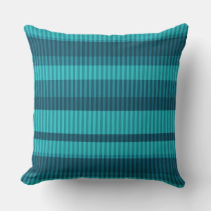 blauw turquoise tinten gestreept verticaal patroon kussen