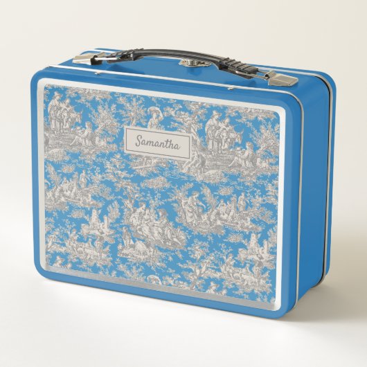  blauw turquoise toile de jouy bedrukt (Achterkant)