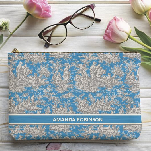 blauw turquoise toile de jouy bedrukt etui