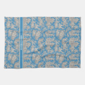  blauw turquoise toile de jouy bedrukt theedoek (Horizontaal)