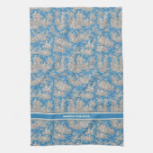  blauw turquoise toile de jouy bedrukt theedoek (Verticaal)