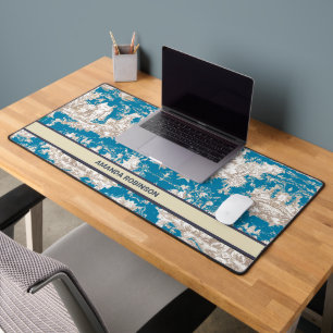  blauw turquoise toile de jouy monogram bureaumat