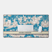 blauw turquoise toile de jouy monogram bureaumat (Keyboard & Muis)