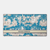 blauw turquoise toile de jouy monogram bureaumat (Voorkant)