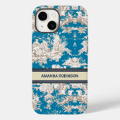 blauw turquoise toile de jouy monogram Case-Mate iPhone case (Achterkant)
