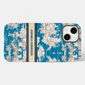 blauw turquoise toile de jouy monogram Case-Mate iPhone case (Achterkant (horizontaal))