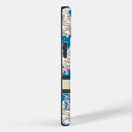 blauw turquoise toile de jouy monogram Case-Mate iPhone case (Achterkant / Rechts)