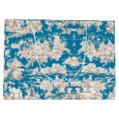  blauw turquoise toile de jouy monogram groot cadeauzakje (Achterkant)